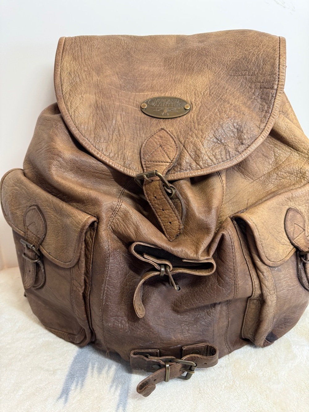 Vintage Overland Outfitters Brown Leather Backpack great condition